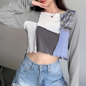 Trisica - Long-Sleeved Paneled Crop Top
